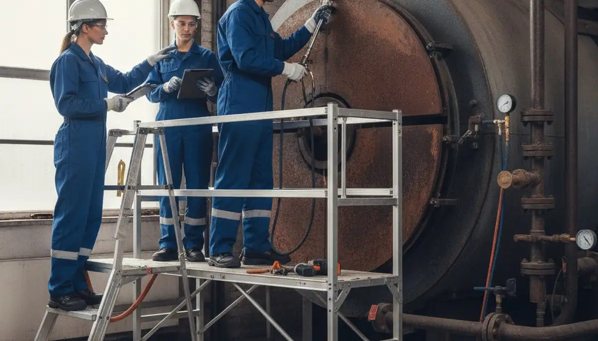 Boiler repair technician servicing a residential boiler in Pasadena, CA