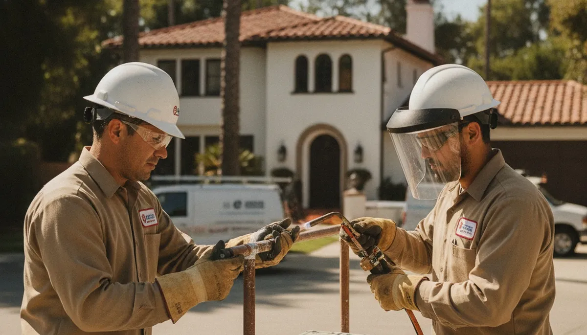 Pasadena, CA plumber repairing a plumbing line for a local residential service call