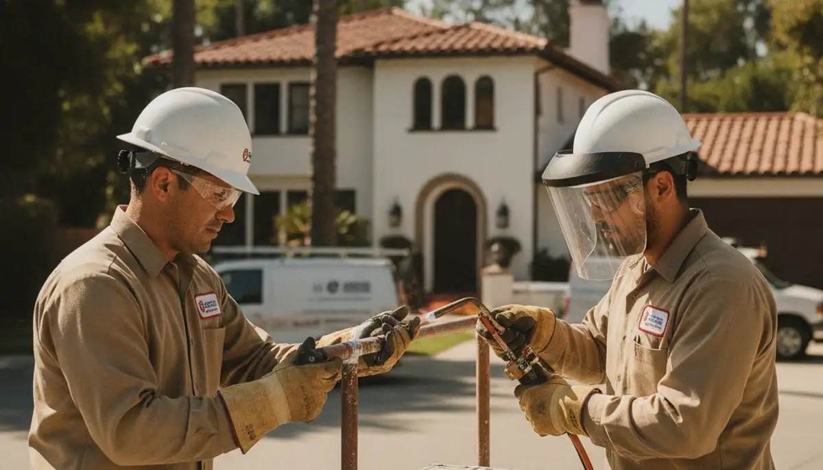 Pasadena, CA plumber repairing a plumbing line for a local residential service call