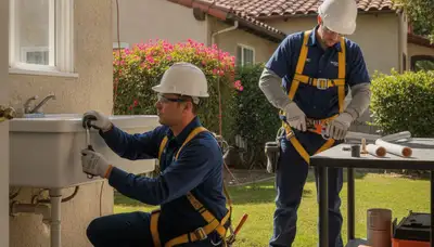 Pasadena, CA plumber repairing a kitchen leak for local plumbing service customers