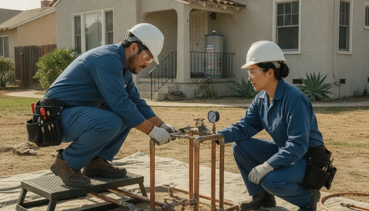 Pasadena, CA plumber repairing a residential pipe for fast plumbing service