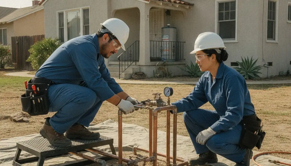 Pasadena, CA plumber repairing a residential pipe for fast plumbing service
