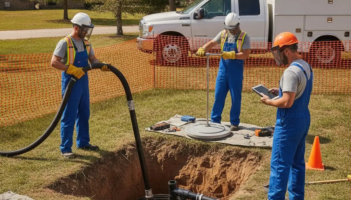 Septic repair technician inspecting home system in Pasadena, CA