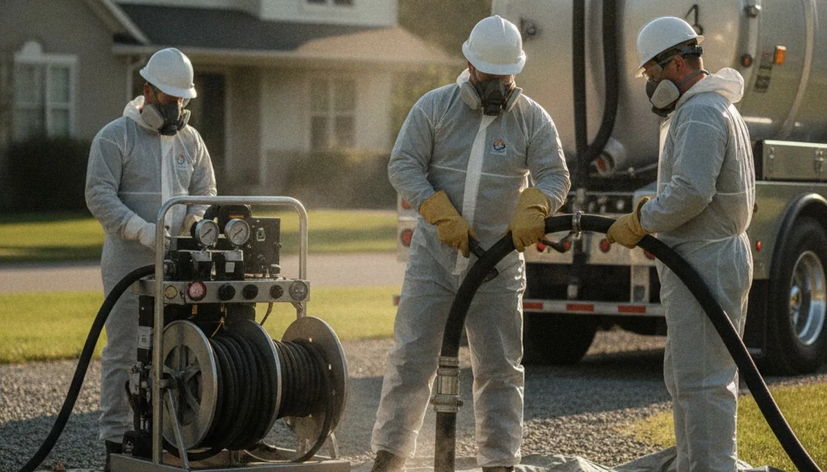 Septic tank cleaning service truck for Pasadena, CA homes by On Call Plumbers