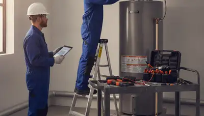 Pasadena, CA plumber repairing a residential water heater for fast home service