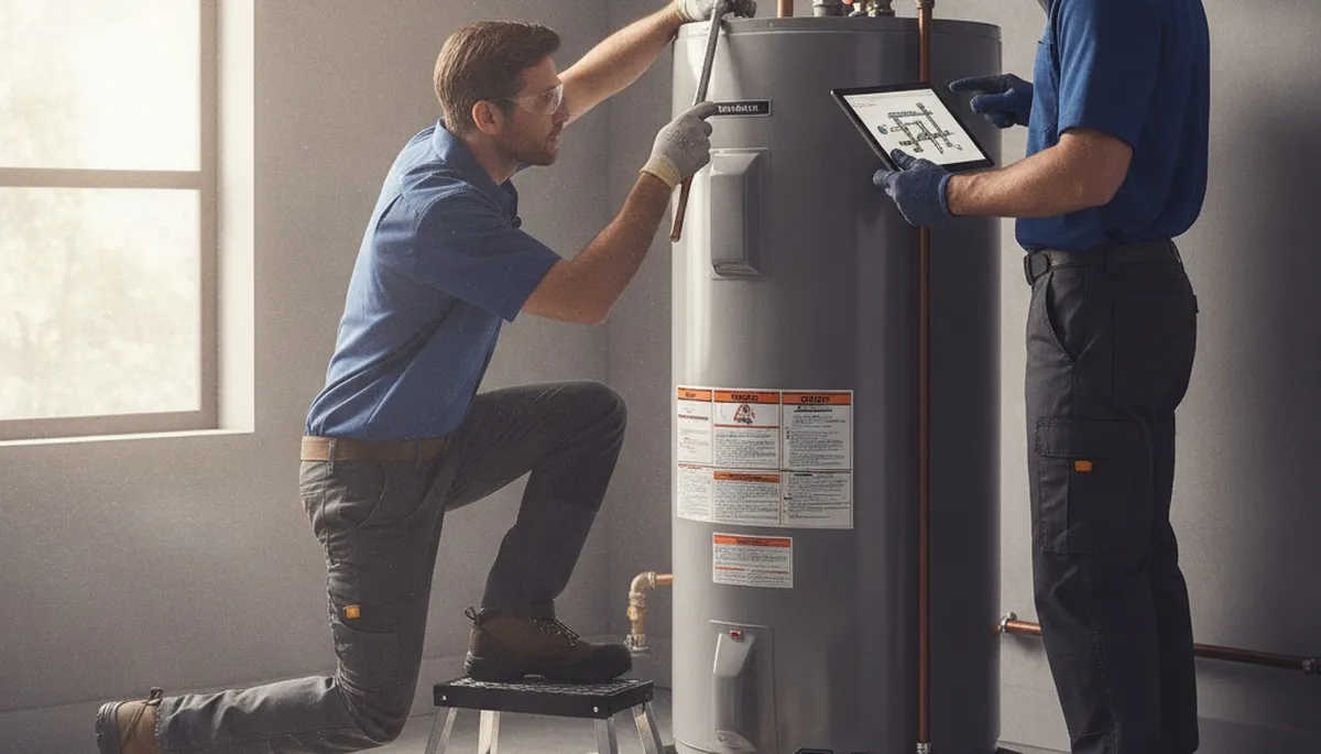 Pasadena, CA plumber repairing a home water heater for fast, reliable service